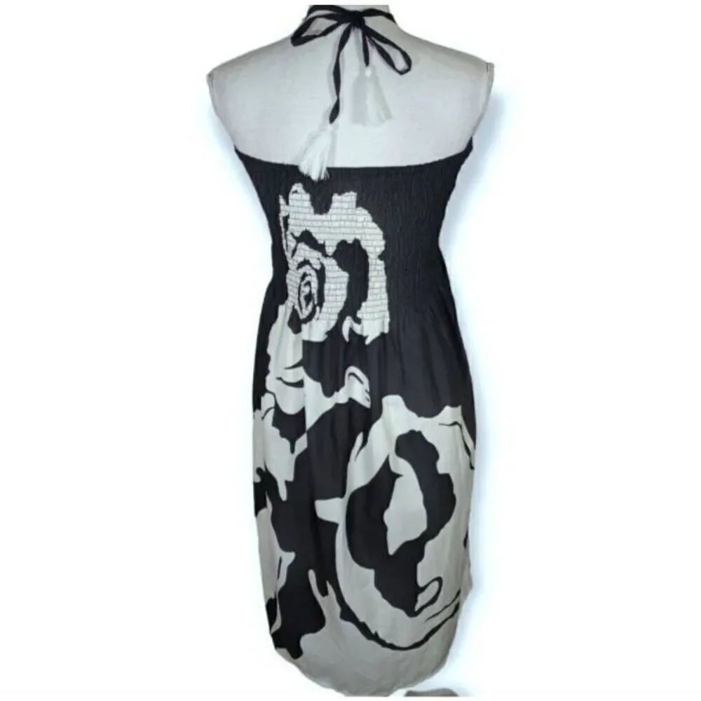 GYPSY BLU BLACK & WHITE WOMEN DRAWSTRING ELASTIC SHORT TUBE DRESS SZ.M EUC. - Picture 9 of 11